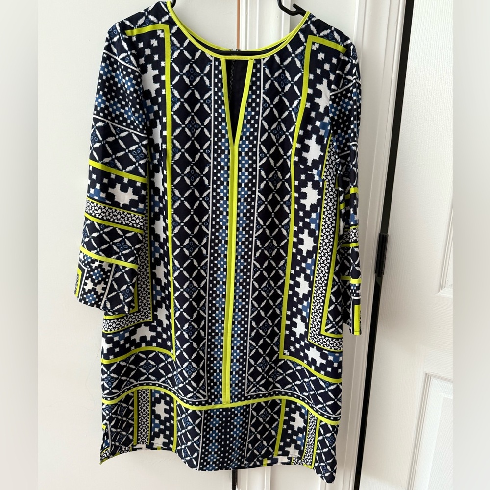 Vince Camuto Geometric Patterned Dress with Neon Accents